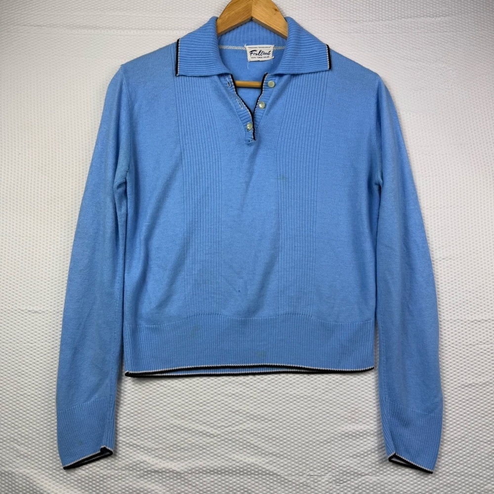 Fox Wool Vintage 100% Turbo Orlon Light Blue Collared Sweater